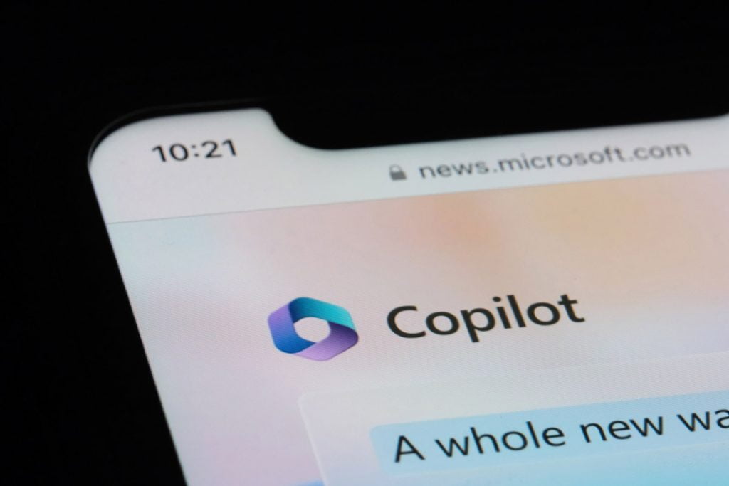 The Microsoft Copilot website on a mobile phone